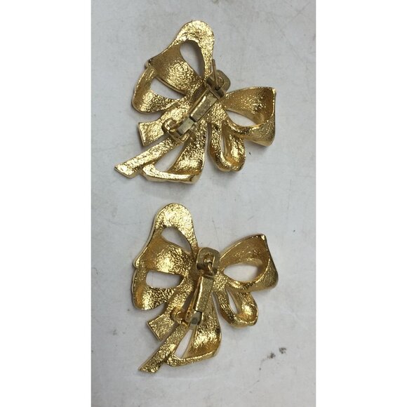 Vintage Signed Givenchy Gold Plated Bow Earrings - Picture 5 of 7